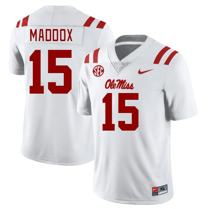 Men #15 AJ Maddox Ole Miss Rebels College Football Jerseys Stitched-White